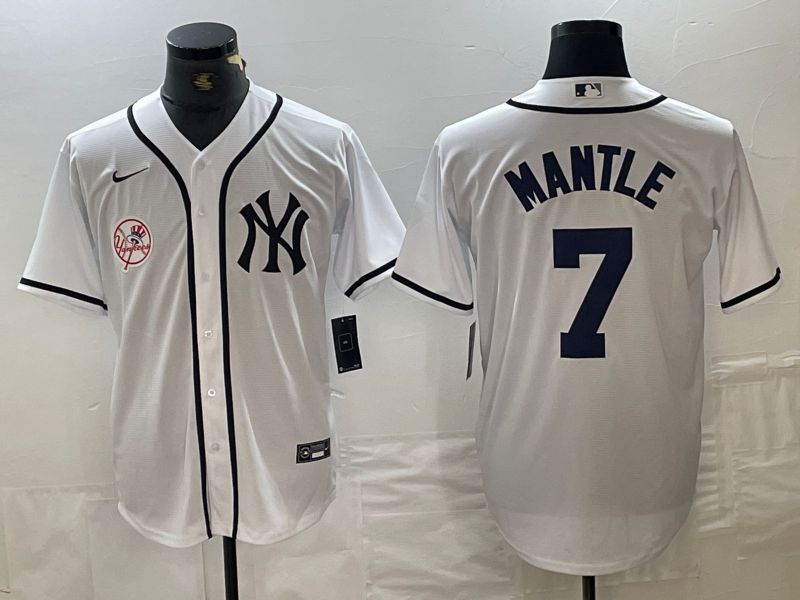 Men New York Yankees #7 Mantle White Third generation joint name Nike 2024 MLB Jersey style 3